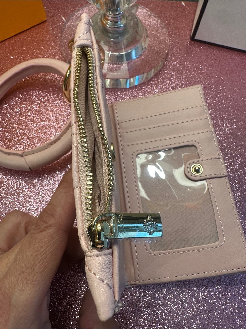 Unlisted Pink Quilted Wristlet Card Holder with Gold Accent - Picture 5 of 6